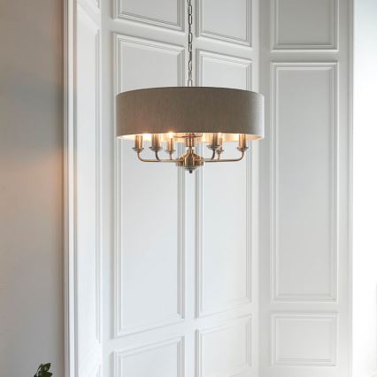 Endon 94357 - Suspension à chaîne HIGHCLERE 6xE14/40W/230V Ø 55 cm beige/chrome mat