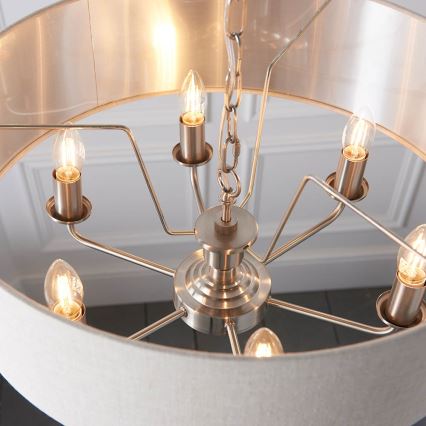 Endon 94357 - Suspension à chaîne HIGHCLERE 6xE14/40W/230V Ø 55 cm beige/chrome mat