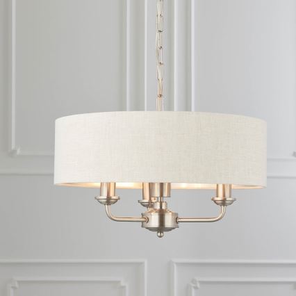 Endon 94361 - Suspension chaîne HIGHCLERE 3xE14/40W/230V beige/chrome mat