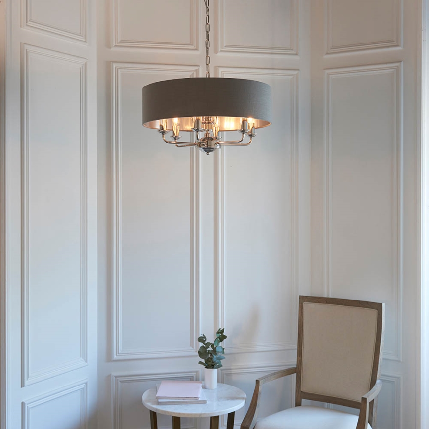 Endon 94415 - Suspension chaîne HIGHCLERE 8xE14/40W/230V gris/chrome brillant d. 70 cm