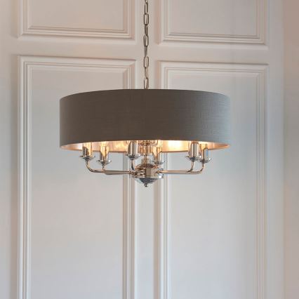 Endon 94415 - Suspension chaîne HIGHCLERE 8xE14/40W/230V gris/chrome brillant d. 70 cm