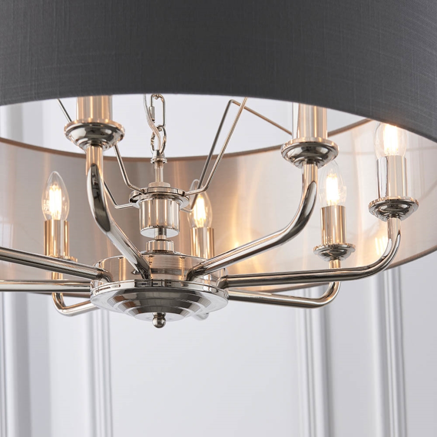 Endon 94415 - Suspension chaîne HIGHCLERE 8xE14/40W/230V gris/chrome brillant d. 70 cm