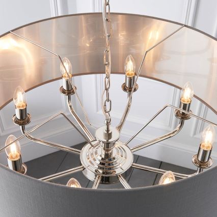 Endon 94415 - Suspension chaîne HIGHCLERE 8xE14/40W/230V gris/chrome brillant d. 70 cm