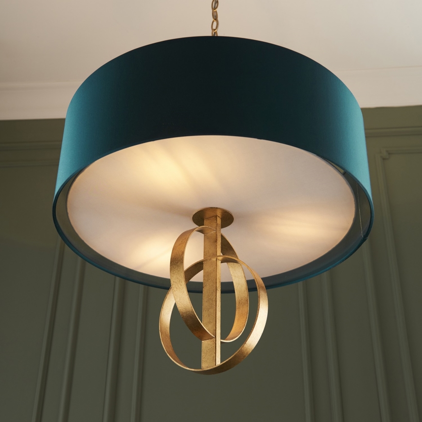 Endon 95220 - Lustre sur chaîne 3xE27/10W/230V Ø 60 cm bleu/laiton