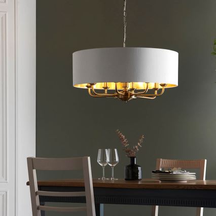 Endon 98938 - Lustre suspendu sur chaîne HIGHCLERE 8xE14/40W/230V Ø 70 cm blanc/laiton