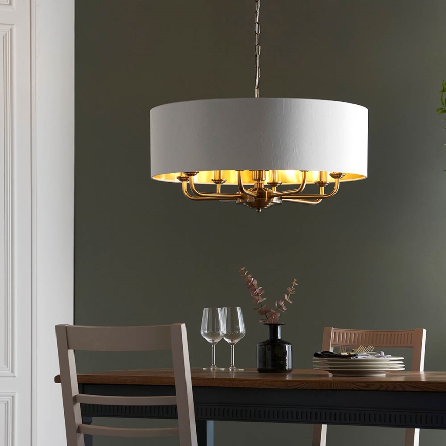 Endon 98938 - Lustre suspendu sur chaîne HIGHCLERE 8xE14/40W/230V Ø 70 cm blanc/laiton