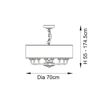 Endon 98938 - Lustre suspendu sur chaîne HIGHCLERE 8xE14/40W/230V Ø 70 cm blanc/laiton