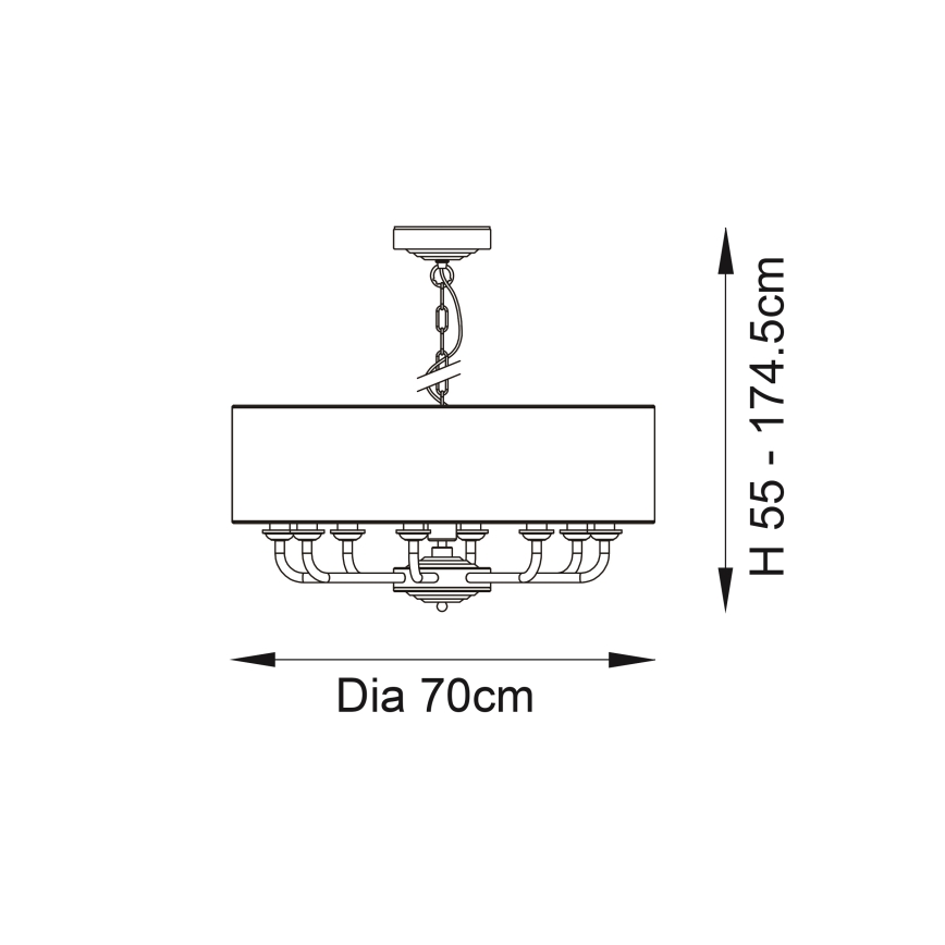 Endon 98938 - Lustre suspendu sur chaîne HIGHCLERE 8xE14/40W/230V Ø 70 cm blanc/laiton