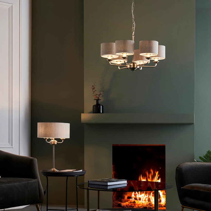 Endon 99151 - Lustre sur chaîne HIGHCLERE 6xE14/28W/230V gris/chrome mat Ø 53 cm