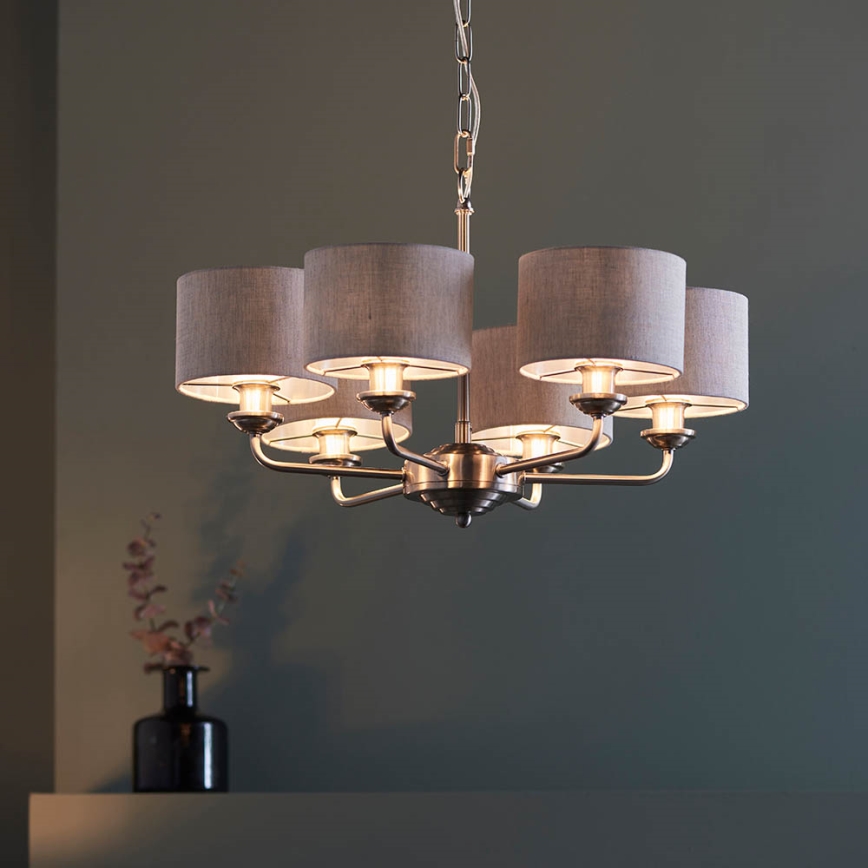 Endon 99151 - Lustre sur chaîne HIGHCLERE 6xE14/28W/230V gris/chrome mat Ø 53 cm