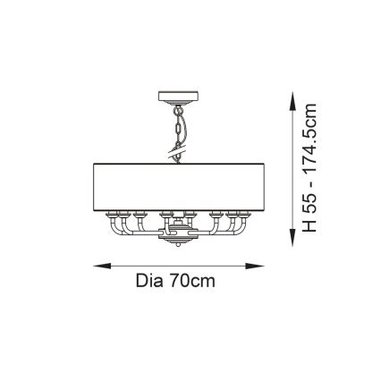 Endon 99152 - Suspension chaîne HIGHCLERE 8xE14/40W/230V gris/chrome mat d. 70 cm