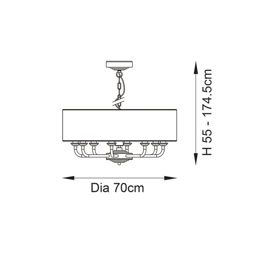 Endon 99152 - Suspension chaîne HIGHCLERE 8xE14/40W/230V gris/chrome mat d. 70 cm