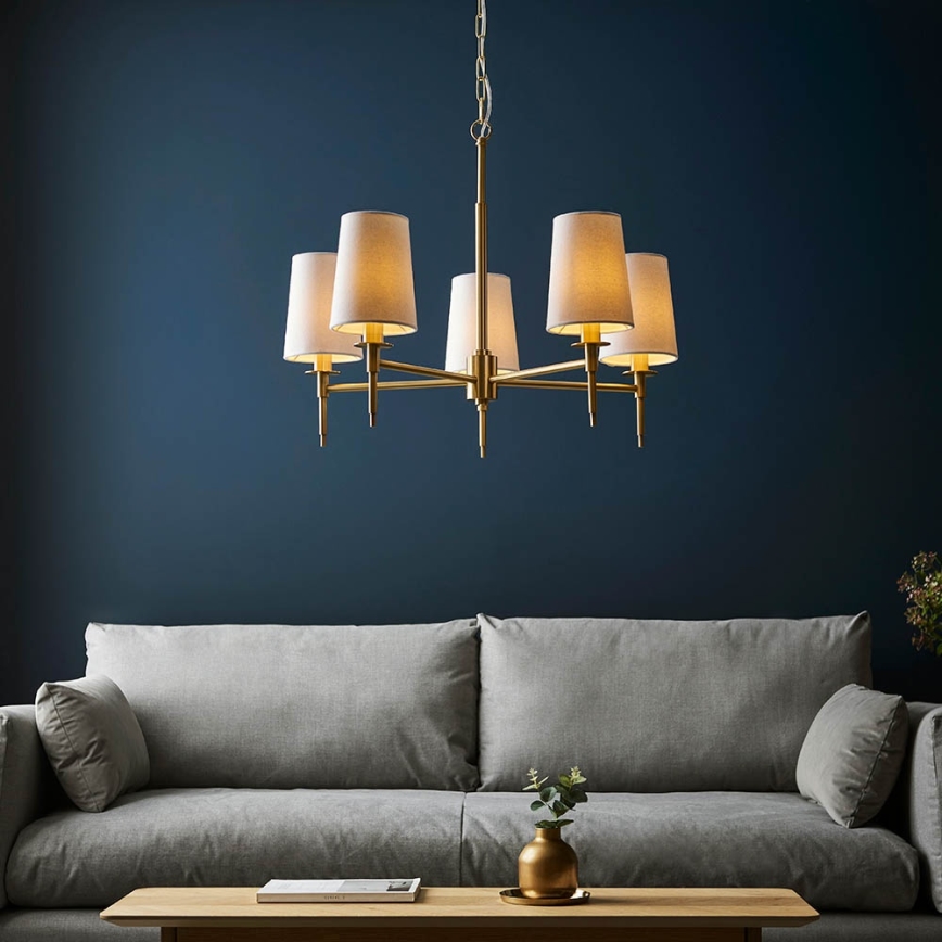 Endon 99458 - Lustre suspendu à chaîne 5xE14/6W/230V doré/blanc