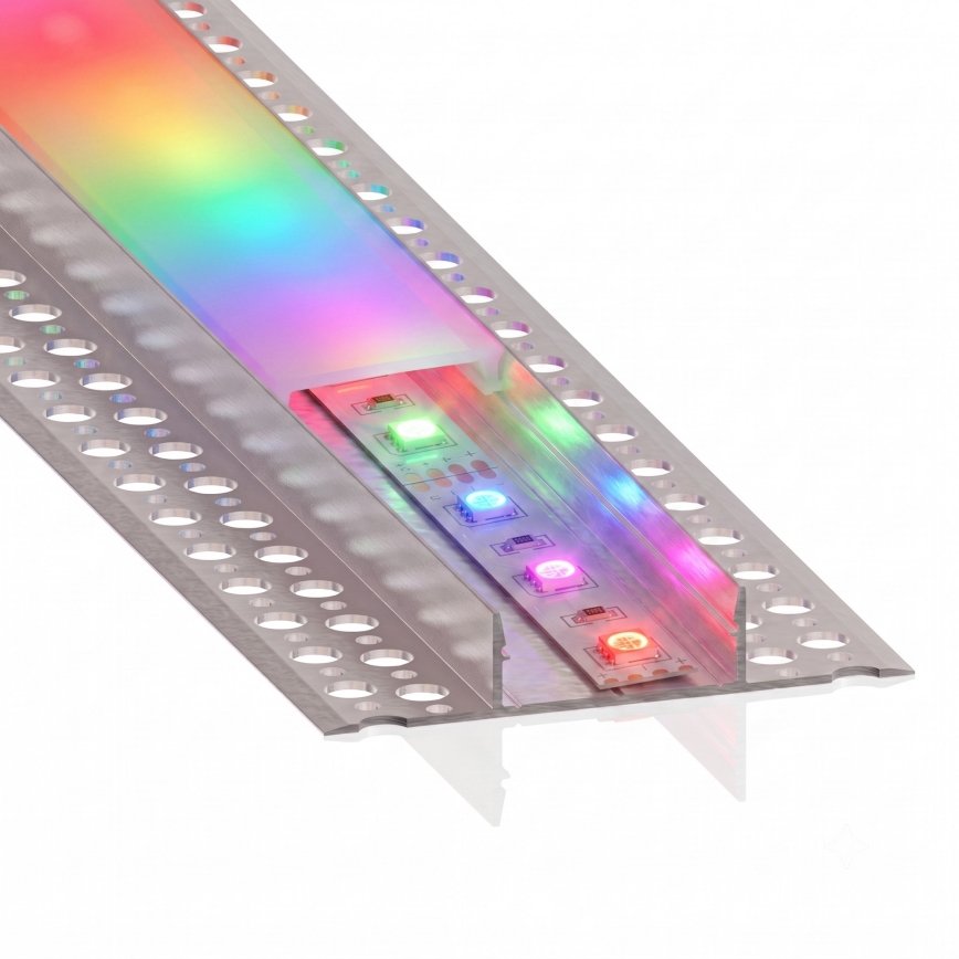 KIT 1x ruban LED RGBW dimmable NEO LITE MUSIC LED/24W/230V 5 m IP65 Wi‑Fi Tuya + 5 profils encastrables de 1 m, argenté/blanc + télécommande