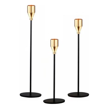 ENSEMBLE 3x Bougeoir noir/or