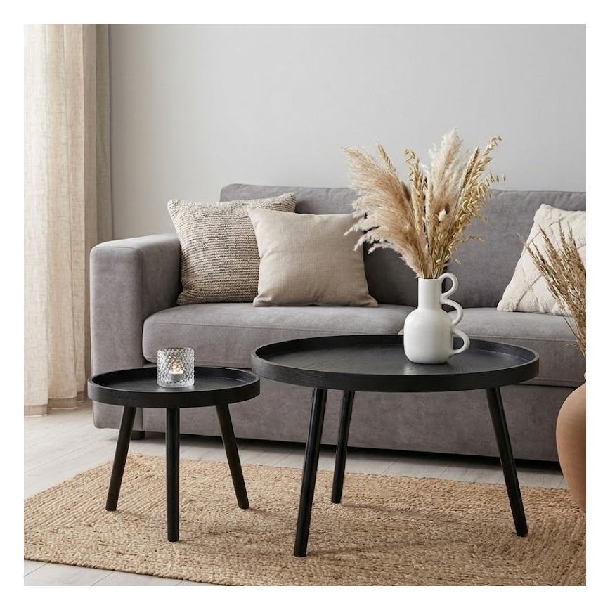 Ensemble de 2 tables basses VERDE Ø 60 et 38 cm, noires