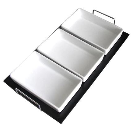 Ensemble de 3 bols TORO avec plateau, céramique et bois