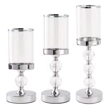 ENSEMBLE de 3 bougeoirs en chrome brillant