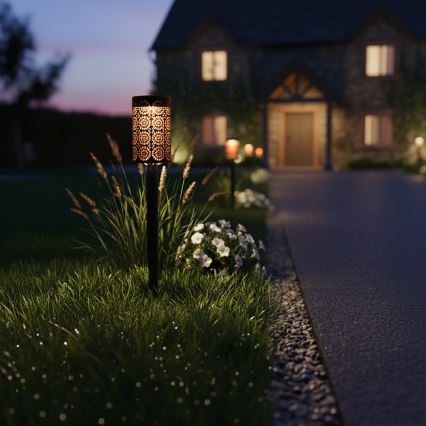Ensemble de 4 lampes solaires LED DECOR, 1,2 V, 150 mAh, 3000 K (blanc chaud), 39 cm, IP44, noir