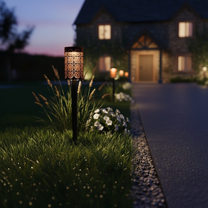 Ensemble de 4 lampes solaires LED DECOR, 1,2 V, 150 mAh, 3000 K (blanc chaud), 39 cm, IP44, noir