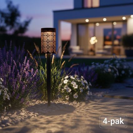 Ensemble de 4 lampes solaires LED DECOR, 1,2 V, 150 mAh, 3000 K (blanc chaud), 39 cm, IP44, noir