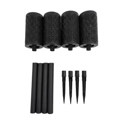 Ensemble de 4 lampes solaires LED DECOR, 1,2 V, 150 mAh, 3000 K (blanc chaud), 39 cm, IP44, noir