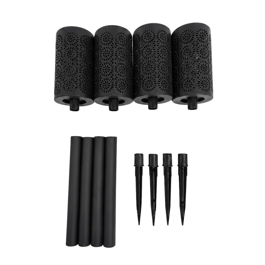 Ensemble de 4 lampes solaires LED DECOR, 1,2 V, 150 mAh, 3000 K (blanc chaud), 39 cm, IP44, noir