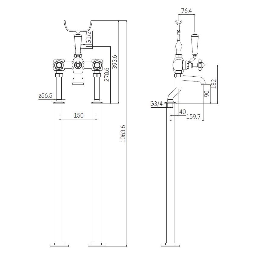 Ensemble de baignoire autoportante avec mitigeur 106,3 cm, chrome brillant