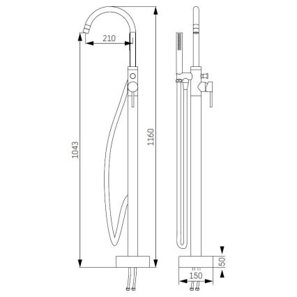 Ensemble de baignoire autoportante avec mitigeur 116 cm, laiton