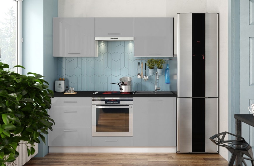 Ensemble de cuisine CELESTE 180 cm, gris laqué