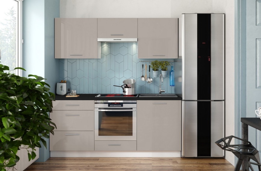Ensemble de cuisine CELESTE 180 cm laqué taupe brillant