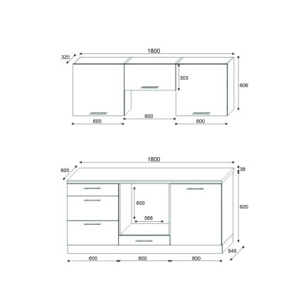 Ensemble de cuisine CELESTE 180 cm laqué taupe brillant