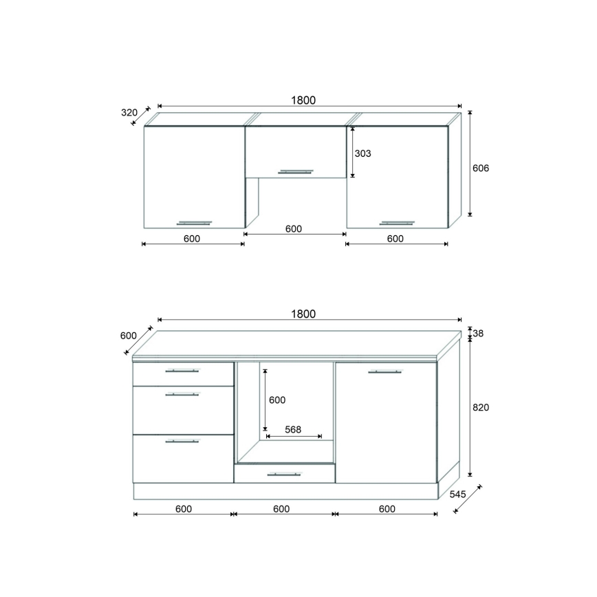 Ensemble de cuisine CELESTE 180 cm laqué taupe brillant