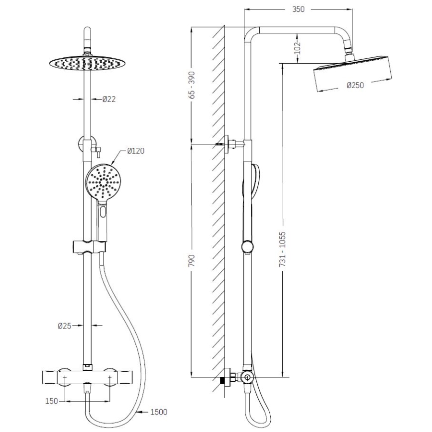 Ensemble de douche avec mitigeur thermostatique DRAGOR, blanc mat