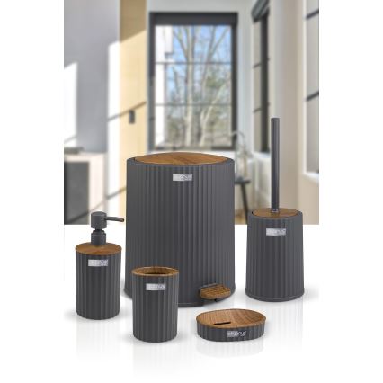 Ensemble de salle de bain COLI 5 pce anthracite/marron