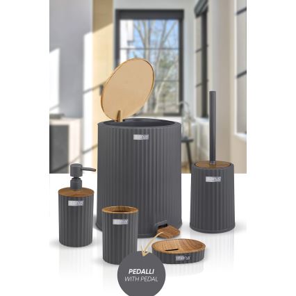 Ensemble de salle de bain COLI 5 pce anthracite/marron