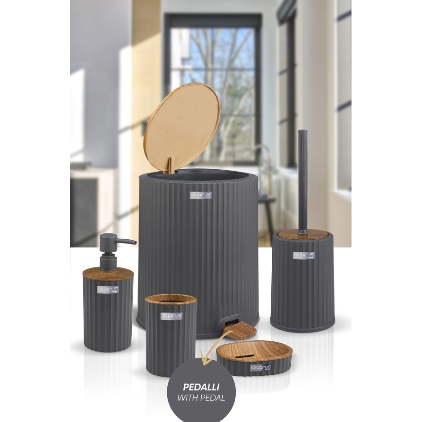 Ensemble de salle de bain COLI 5 pce anthracite/marron