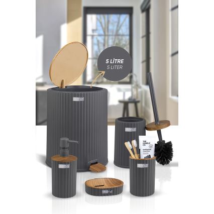 Ensemble de salle de bain COLI 5 pce anthracite/marron