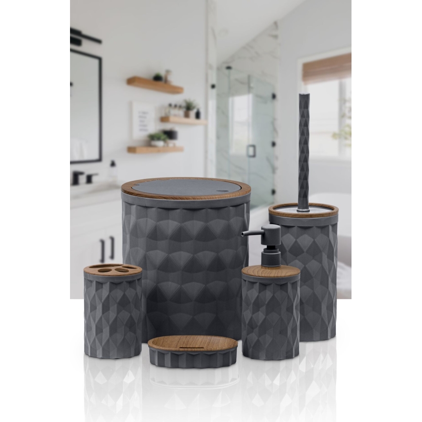 Ensemble de salle de bain DIAMOND 5 pce anthracite/marron