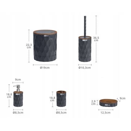 Ensemble de salle de bain DIAMOND 5 pce anthracite/marron