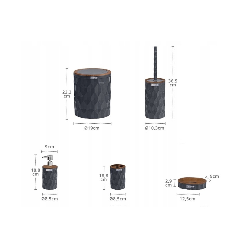 Ensemble de salle de bain DIAMOND 5 pce anthracite/marron