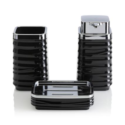 Ensemble de salle de bain WAVE 5 pce noir/chrome brillant