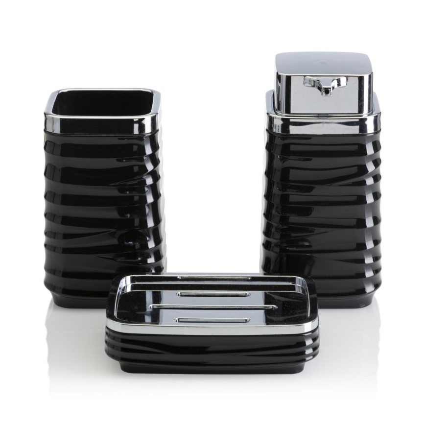 Ensemble de salle de bain WAVE 5 pce noir/chrome brillant