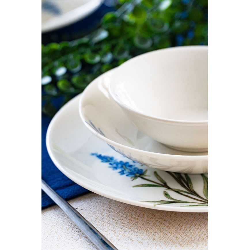 Ensemble de table 18 pièces en porcelaine, blanc/bleu/vert