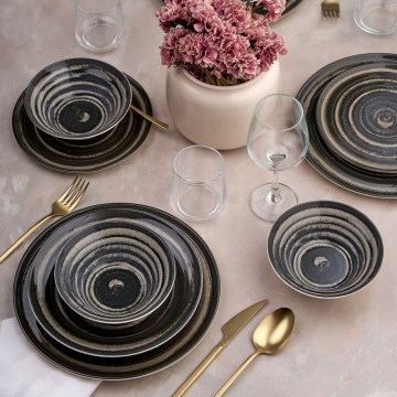 Ensemble de table 24 pièces noir/marron/céramique