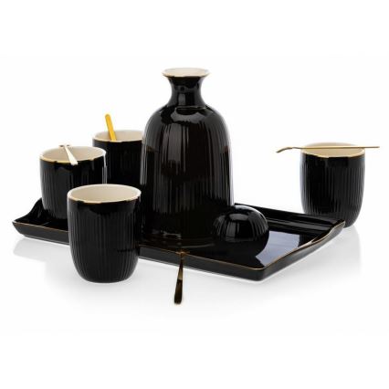 Ensemble de tasses en céramique avec carafe et plateau KENDI noir