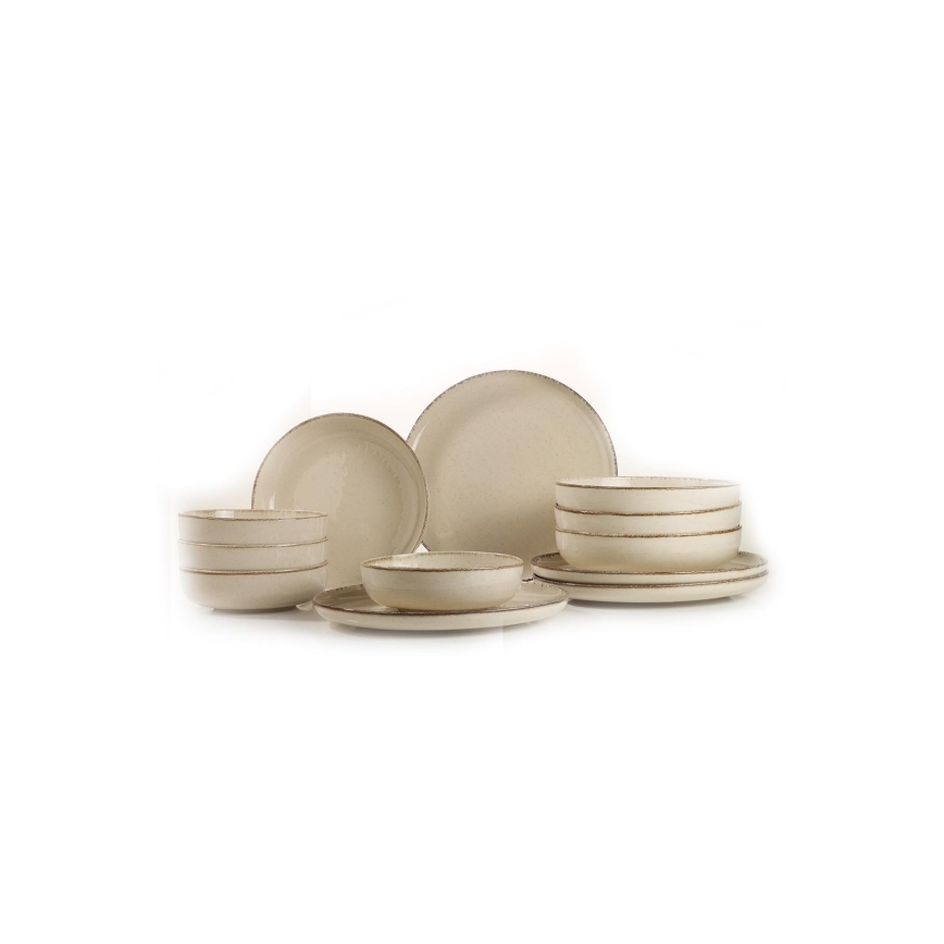 Ensemble de vaisselle 12 pièces beige en porcelaine