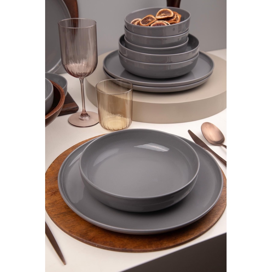 Ensemble de vaisselle 12 pièces gris en porcelaine