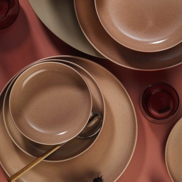 Ensemble de vaisselle 16 pièces marron/beige/porcelaine