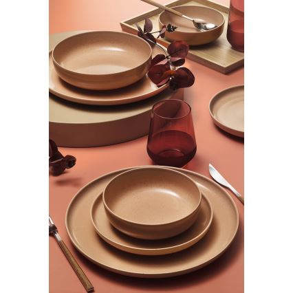 Ensemble de vaisselle 16 pièces marron/beige/porcelaine